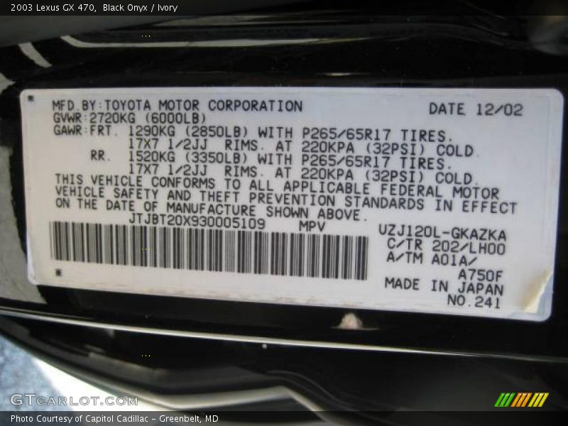 Black Onyx / Ivory 2003 Lexus GX 470