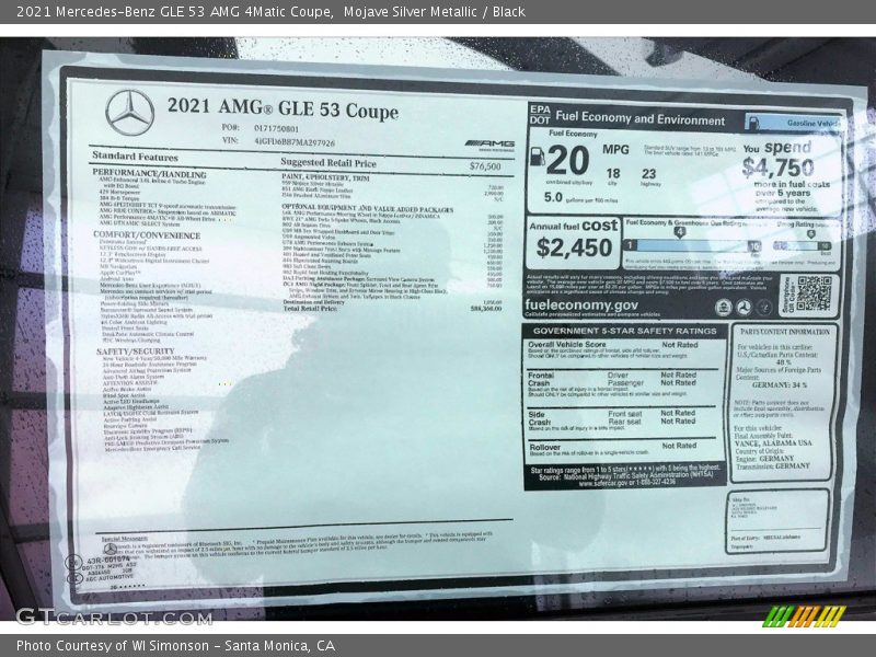  2021 GLE 53 AMG 4Matic Coupe Window Sticker