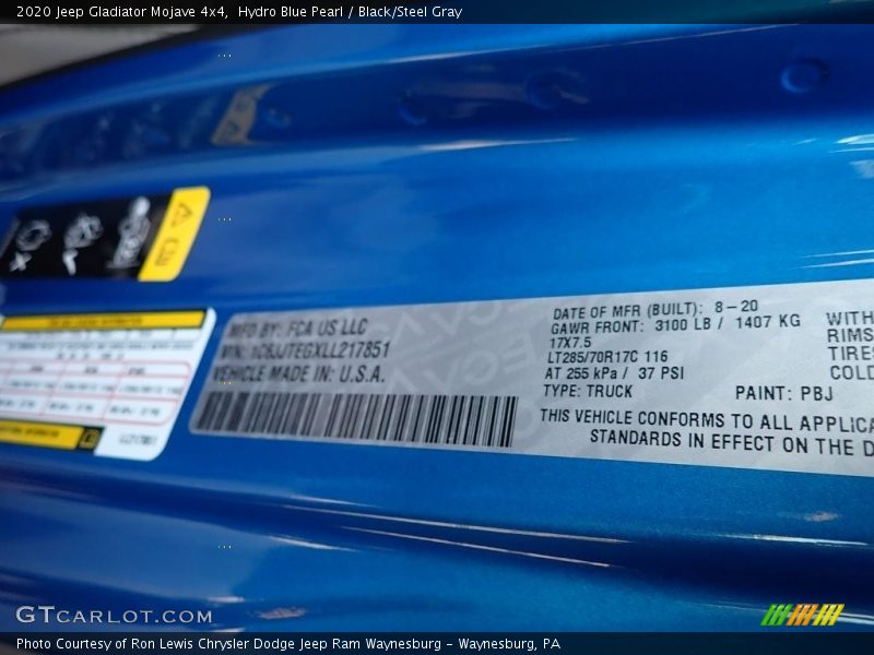 Hydro Blue Pearl / Black/Steel Gray 2020 Jeep Gladiator Mojave 4x4