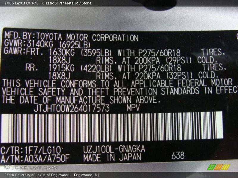 Classic Silver Metallic / Stone 2006 Lexus LX 470