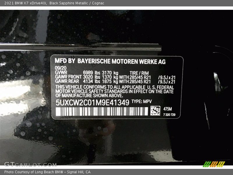 2021 X7 xDrive40i Black Sapphire Metallic Color Code 475