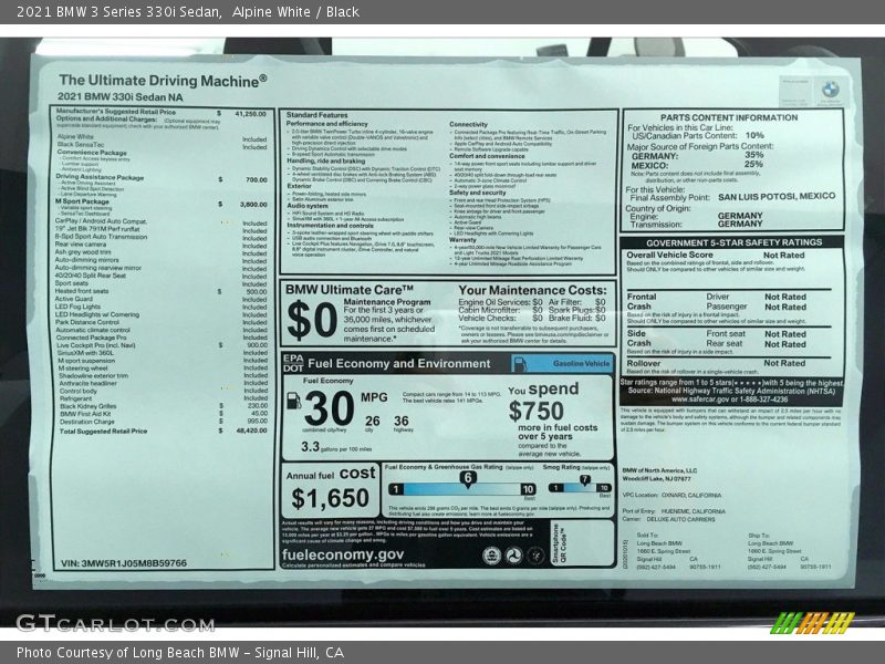 Alpine White / Black 2021 BMW 3 Series 330i Sedan