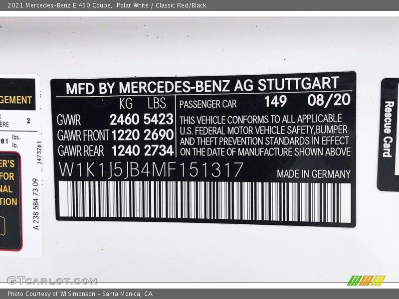 2021 E 450 Coupe Polar White Color Code 149