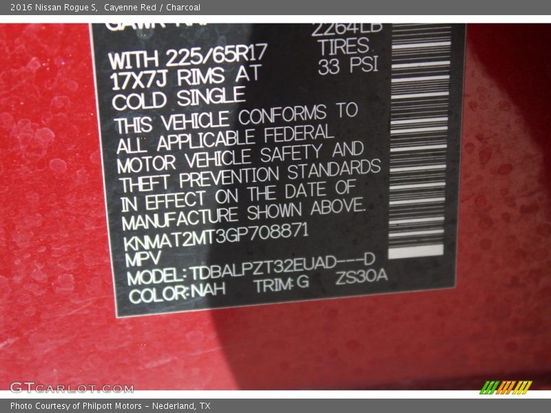 2016 Rogue S Cayenne Red Color Code NAH