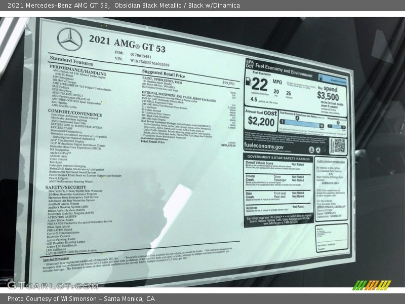  2021 AMG GT 53 Window Sticker