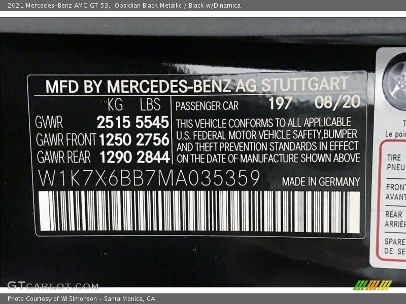 2021 AMG GT 53 Obsidian Black Metallic Color Code 197