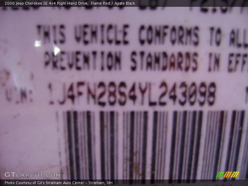 Flame Red / Agate Black 2000 Jeep Cherokee SE 4x4 Right Hand Drive