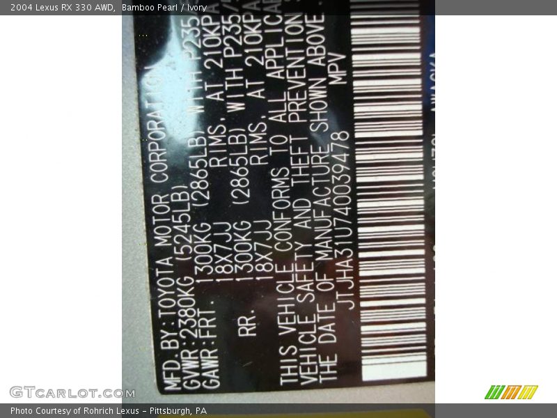 Bamboo Pearl / Ivory 2004 Lexus RX 330 AWD