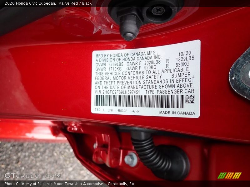 Rallye Red / Black 2020 Honda Civic LX Sedan