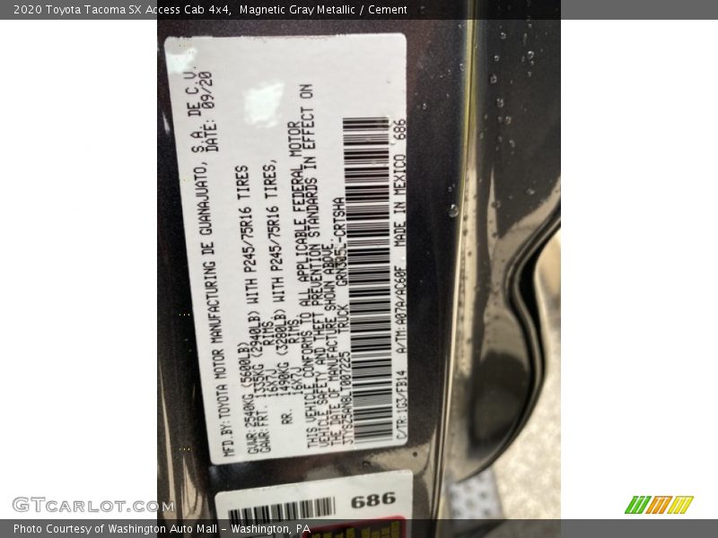 Magnetic Gray Metallic / Cement 2020 Toyota Tacoma SX Access Cab 4x4