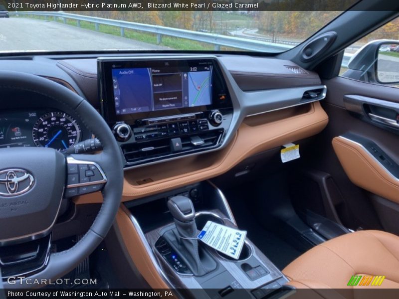 Blizzard White Pearl / Glazed Caramel 2021 Toyota Highlander Hybrid Platinum AWD