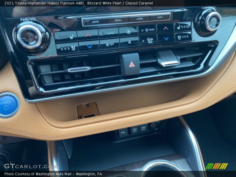 Blizzard White Pearl / Glazed Caramel 2021 Toyota Highlander Hybrid Platinum AWD