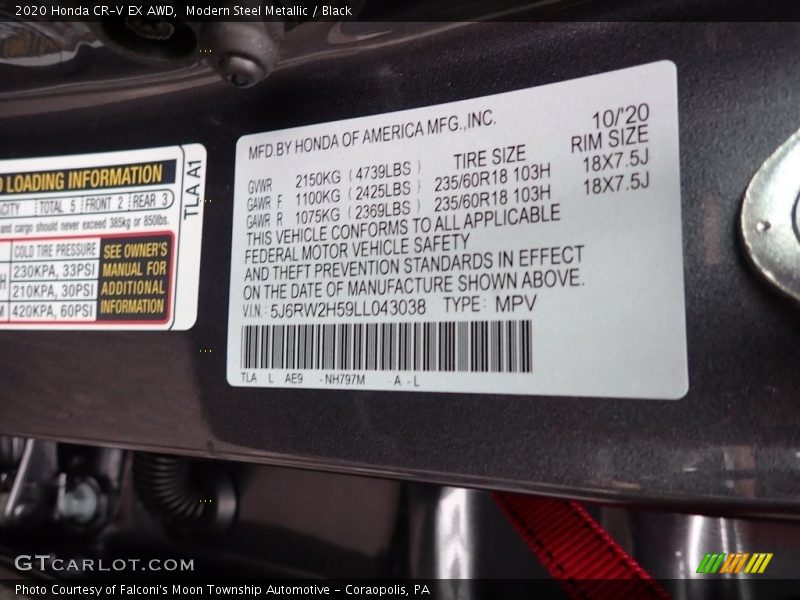 Modern Steel Metallic / Black 2020 Honda CR-V EX AWD