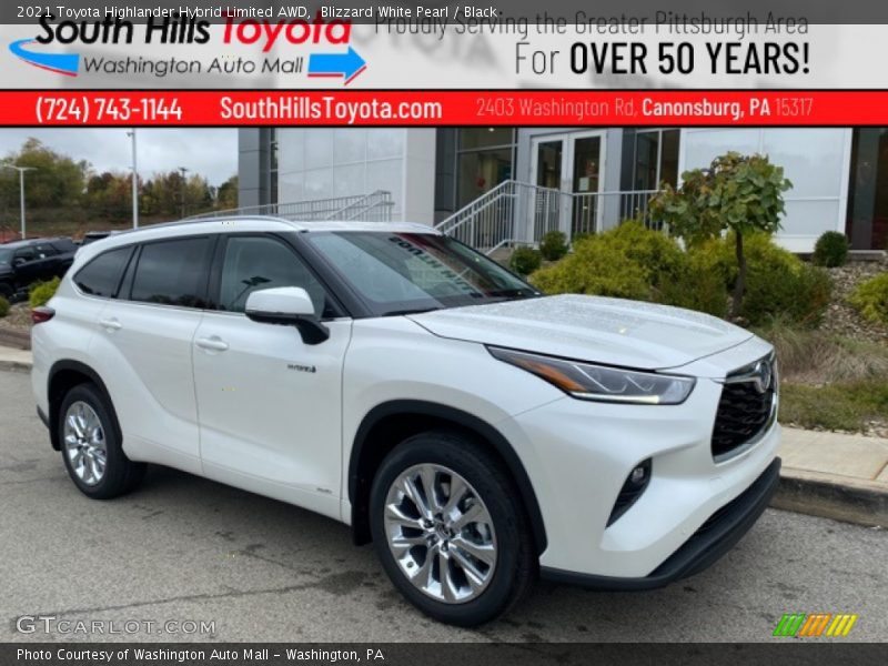 Blizzard White Pearl / Black 2021 Toyota Highlander Hybrid Limited AWD