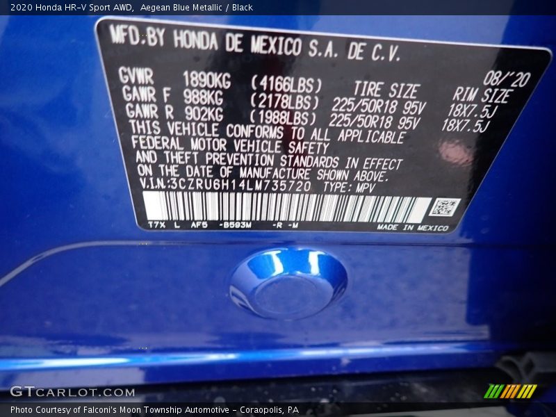 Aegean Blue Metallic / Black 2020 Honda HR-V Sport AWD