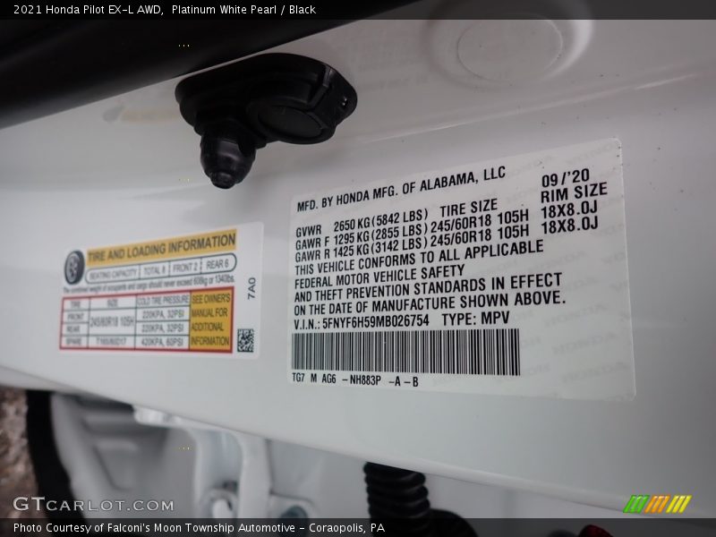 Platinum White Pearl / Black 2021 Honda Pilot EX-L AWD