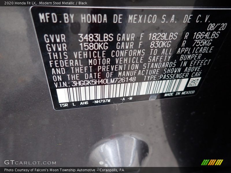 Modern Steel Metallic / Black 2020 Honda Fit LX
