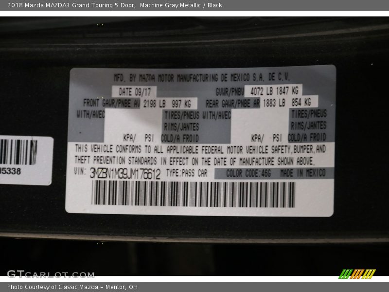Machine Gray Metallic / Black 2018 Mazda MAZDA3 Grand Touring 5 Door