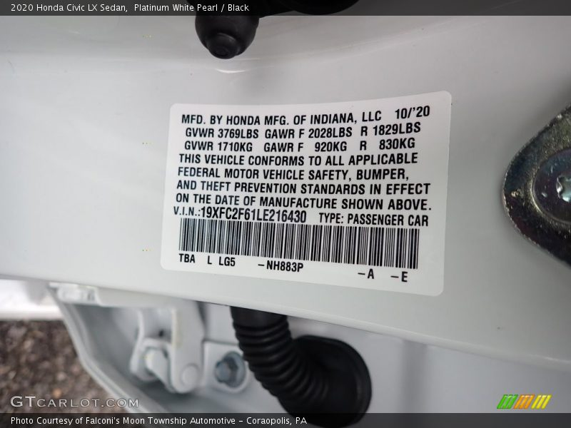 Platinum White Pearl / Black 2020 Honda Civic LX Sedan