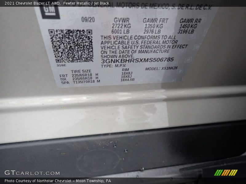 Pewter Metallic / Jet Black 2021 Chevrolet Blazer LT AWD