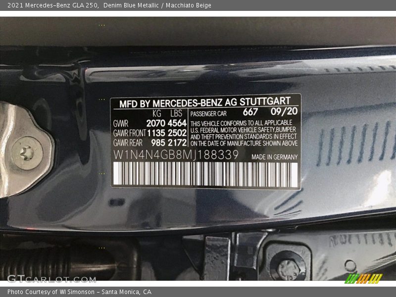 2021 GLA 250 Denim Blue Metallic Color Code 667
