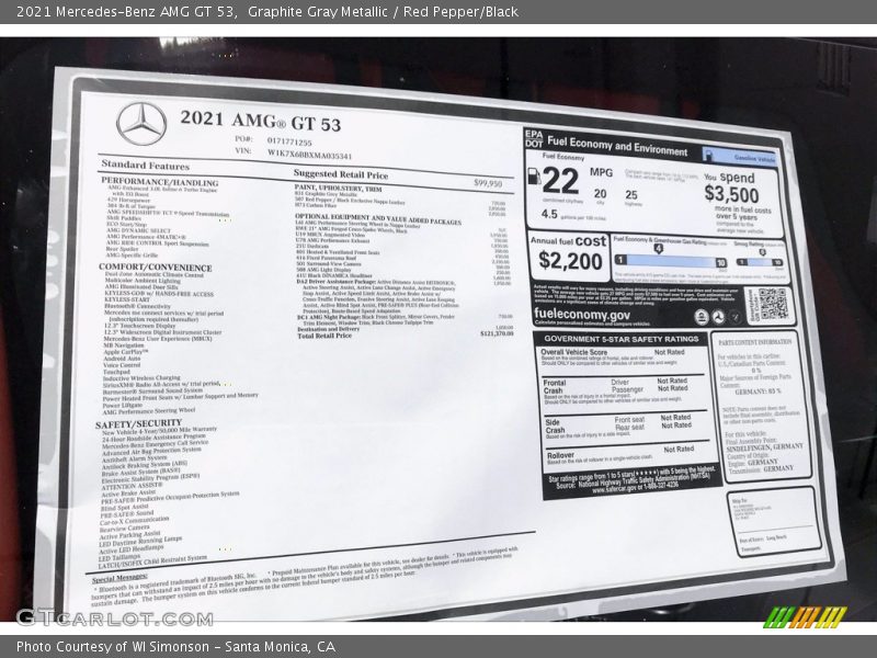  2021 AMG GT 53 Window Sticker