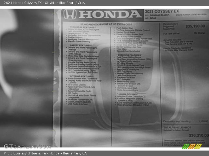 Obsidian Blue Pearl / Gray 2021 Honda Odyssey EX