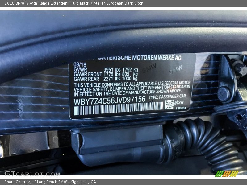 Fluid Black / Atelier European Dark Cloth 2018 BMW i3 with Range Extender