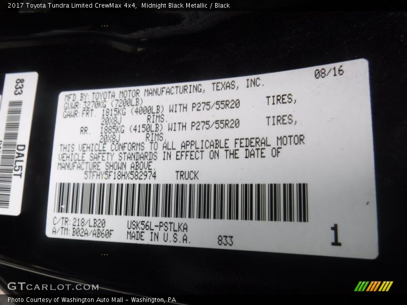 Midnight Black Metallic / Black 2017 Toyota Tundra Limited CrewMax 4x4