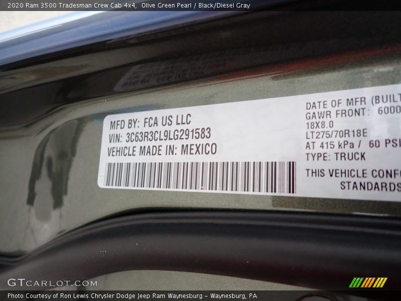 Olive Green Pearl / Black/Diesel Gray 2020 Ram 3500 Tradesman Crew Cab 4x4