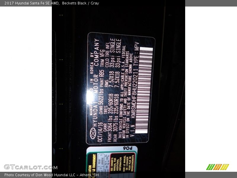 Becketts Black / Gray 2017 Hyundai Santa Fe SE AWD