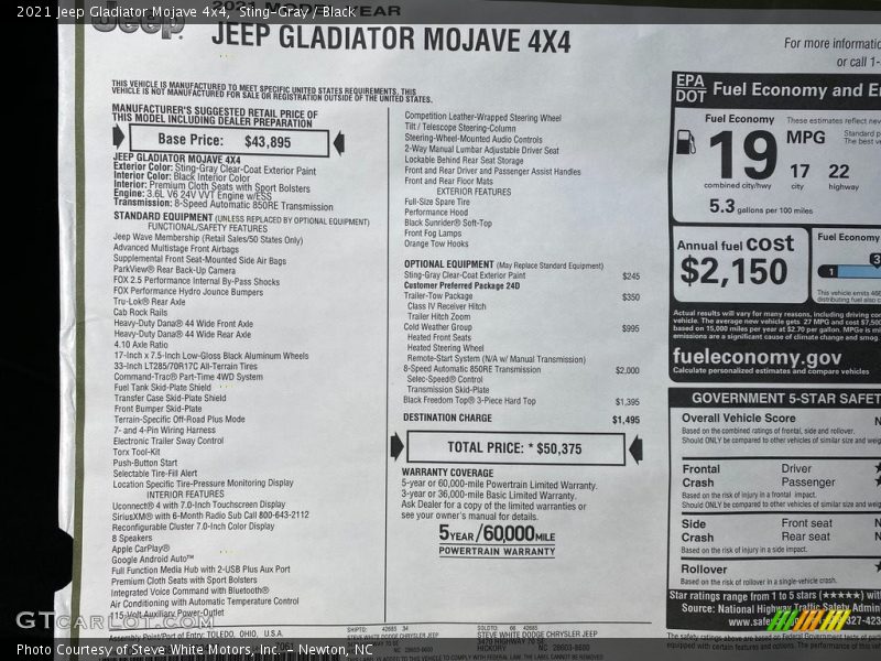  2021 Gladiator Mojave 4x4 Window Sticker