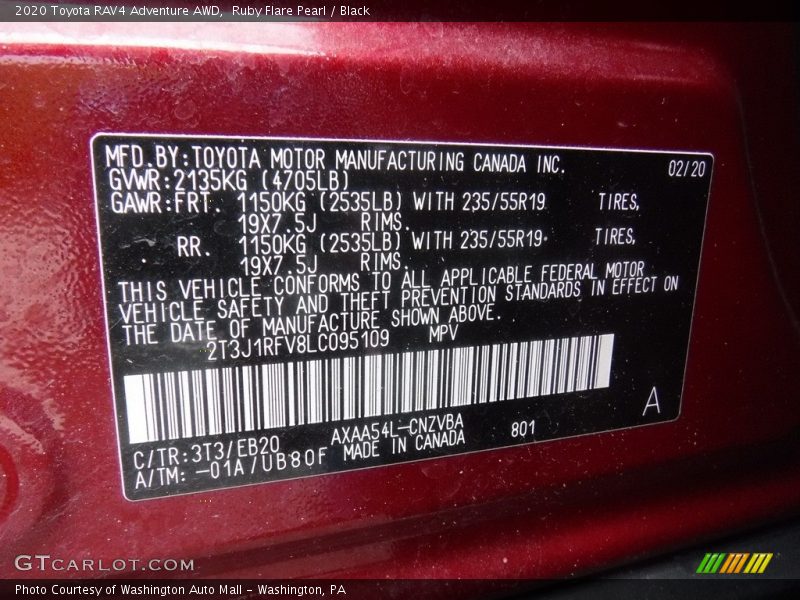 2020 RAV4 Adventure AWD Ruby Flare Pearl Color Code 3T3
