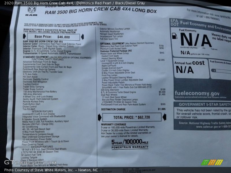 Delmonico Red Pearl / Black/Diesel Gray 2020 Ram 3500 Big Horn Crew Cab 4x4