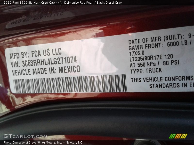 Delmonico Red Pearl / Black/Diesel Gray 2020 Ram 3500 Big Horn Crew Cab 4x4