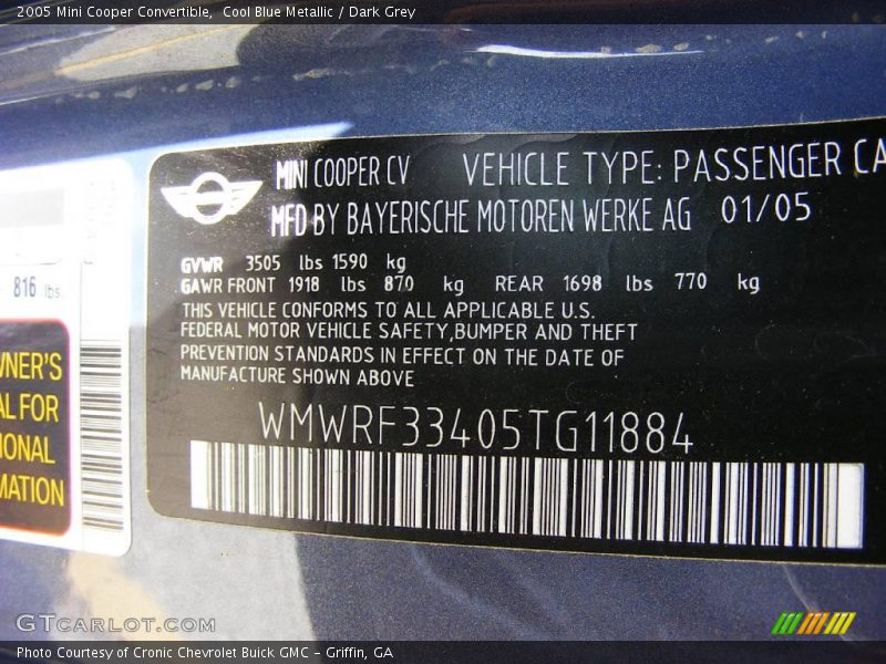Cool Blue Metallic / Dark Grey 2005 Mini Cooper Convertible