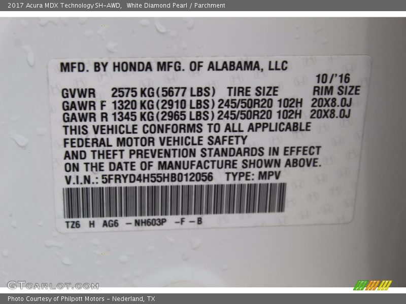 White Diamond Pearl / Parchment 2017 Acura MDX Technology SH-AWD