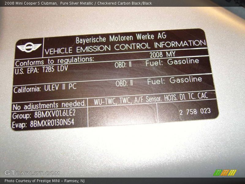 Pure Silver Metallic / Checkered Carbon Black/Black 2008 Mini Cooper S Clubman