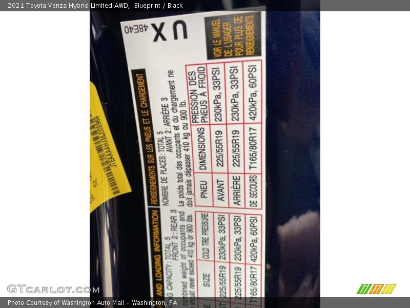 Blueprint / Black 2021 Toyota Venza Hybrid Limited AWD