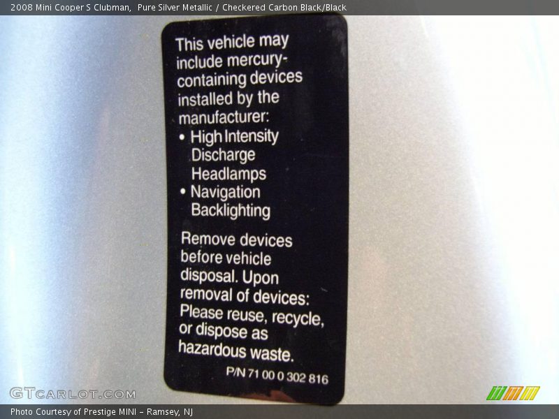 Pure Silver Metallic / Checkered Carbon Black/Black 2008 Mini Cooper S Clubman