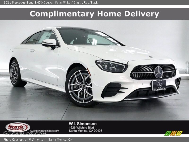 Polar White / Classic Red/Black 2021 Mercedes-Benz E 450 Coupe