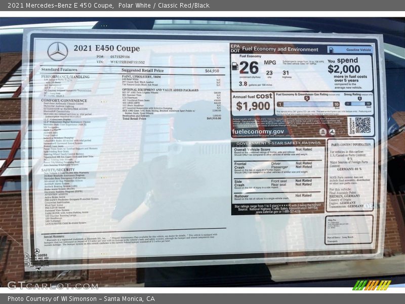  2021 E 450 Coupe Window Sticker