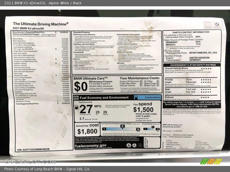 Alpine White / Black 2021 BMW X3 sDrive30i