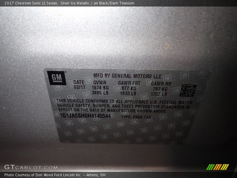Silver Ice Metallic / Jet Black/Dark Titanium 2017 Chevrolet Sonic LS Sedan