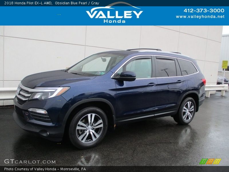 Obsidian Blue Pearl / Gray 2018 Honda Pilot EX-L AWD