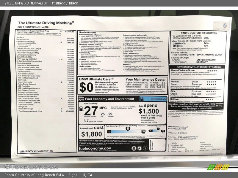 Jet Black / Black 2021 BMW X3 sDrive30i