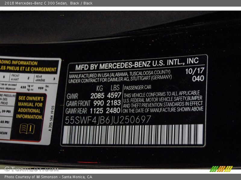 Black / Black 2018 Mercedes-Benz C 300 Sedan