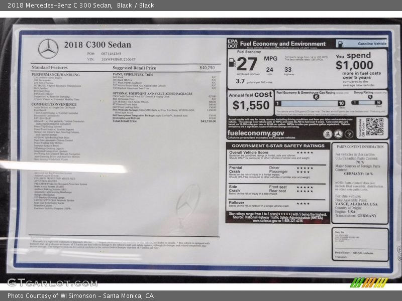 Black / Black 2018 Mercedes-Benz C 300 Sedan