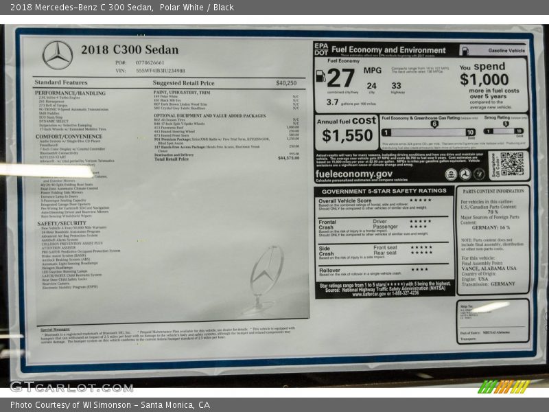 Polar White / Black 2018 Mercedes-Benz C 300 Sedan