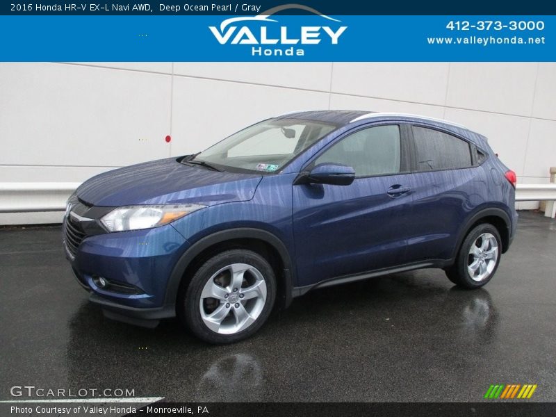 Deep Ocean Pearl / Gray 2016 Honda HR-V EX-L Navi AWD